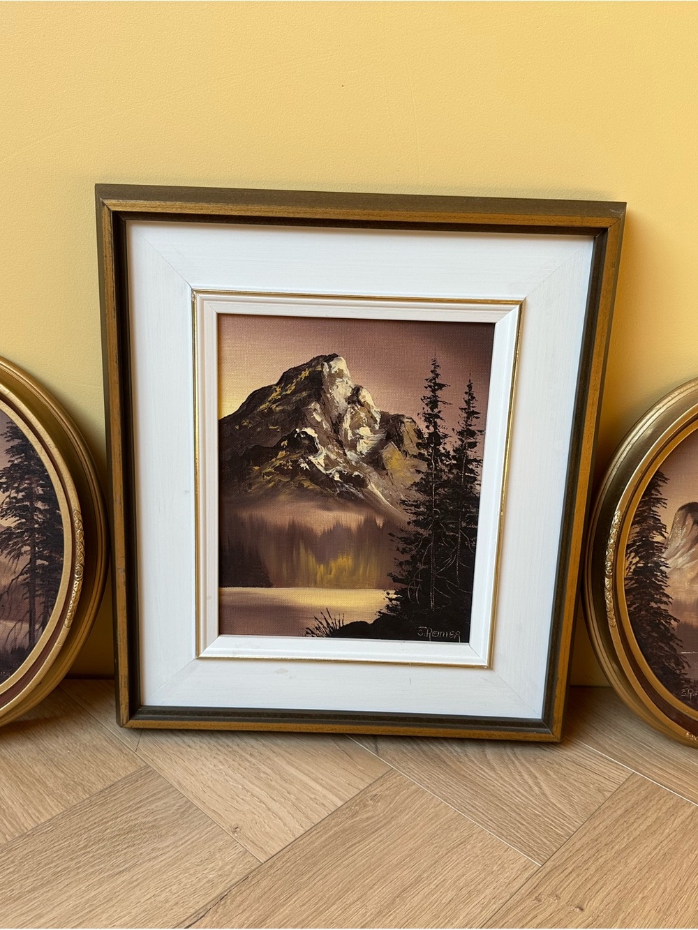 Framed Mountain Lake Wall Art - White & Gold Frame